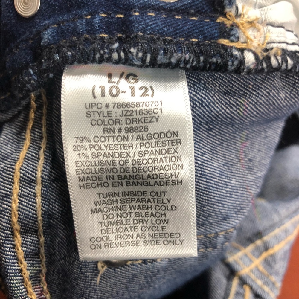 Kids Jordache Shortalls Size 10-12 Large Embroider Denim Overalls Shorts Girls - Picture 6 of 15